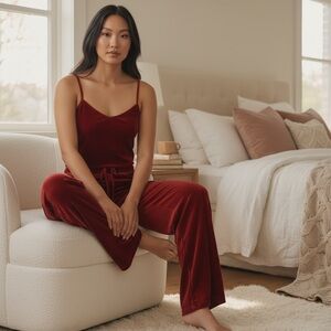 Luxurious Velvet Pajama Set in Deep Red